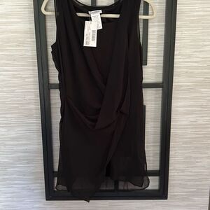 NWT Naracamicie black stretch blouse with layered chiffon front size S